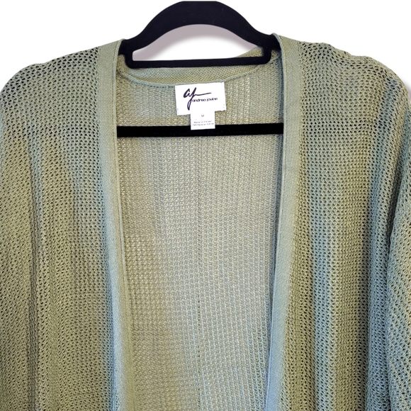 Andrea Jovine Fern Green Open Knit Artsy Boho Spring Light Cardigan Duster NWT - Picture 2 of 8